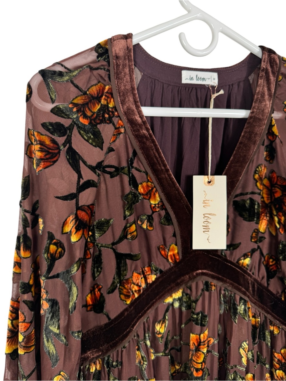 NWT In Loom Velvet Burnout Floral Midi Dress, Size M - Picture 5 of 12